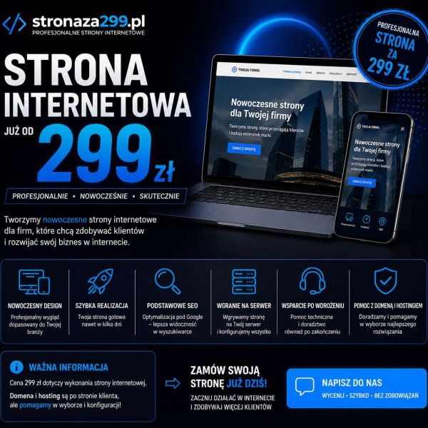 Elegancka strona internetowa za 299 zł | Wystawiamy faktury