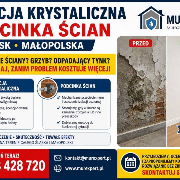 Iniekcja krystaliczna, podcinka ścian - Śląsk, Małopolska | MurExpert