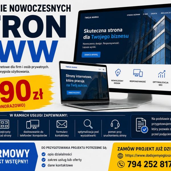 Strona WWW od 590 zł + projekt wstępny GRATIS/ NAWET W 24 H/ WYSTAWIAMY FAKTURY