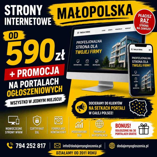 Strony internetowe Nowy Targ od 590 zł | Publikacja ogłoszeń na portalach