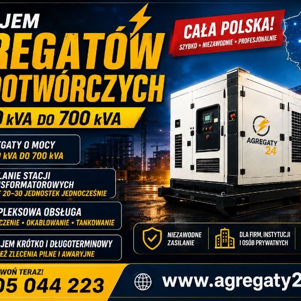 AGREGATY PRĄDOTWÓRCZE DO 700 kVA  - WYNAJEM - USŁUGI