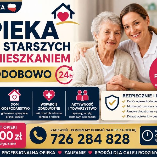 Opiekunka z zamieszkaniem do seniora - opieka całodobowa