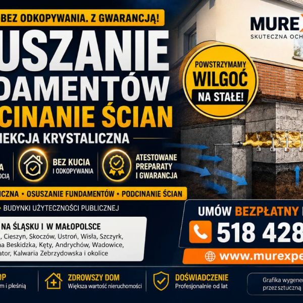 Iniekcja krystaliczna, osuszanie fundamentów i podcinanie ścian - skutecznie, bez odkopywania